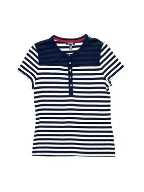 CHAPS Women's Blue And White Striped Short Sleeve Top Size Petite XL